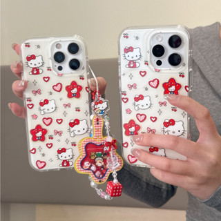 卡通 滿屏Kitty貓愛心 配手鏈搖搖樂鏡子 全包防摔保護套 適用iPhone 16 Pro Max 15 14 13