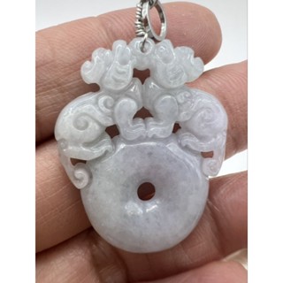〔附證書〕天然翡翠-春彩貔貅平安扣吊飾。