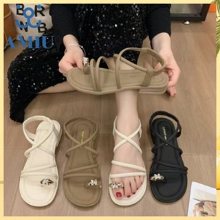 AMIU【現貨➕預購】平底羅馬涼鞋 性感繞帶平底涼鞋 鬆糕厚底涼鞋 交叉帶坡跟羅馬鞋一字帶扣夾趾涼鞋 套趾涼鞋