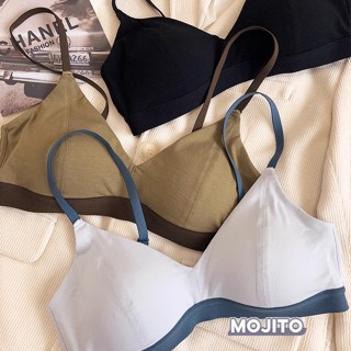 「MOJITO」嫵媚嬌羞‧莫代爾一體式固定杯小胸舒服裸感不勒撞色簡約無鋼圈薄款三角杯內衣（5色選） S-XL