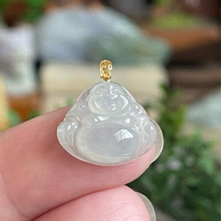 天然緬甸玉A貨翡翠高冰彌勒佛佛公18k玉墜A223