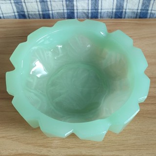 二手 早期收藏 翡翠牛奶玻璃雕花造型煙灰缸 🐾AB購物