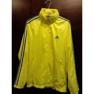 二手adidas愛迪達climaproof 防風防潑水連帽外套風衣 男 螢光綠 L號(領部有拉鍊可收納帽子)