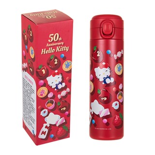 HELLO KITTY保溫保冷不鏽鋼直飲壺480ml(KITTY50週年紀念-甜蜜派對)／保溫瓶 水壺【B&B幸福雜貨】