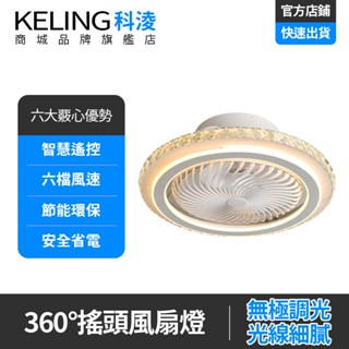 KELING 風扇燈 360搖頭薄款風扇燈 帶網防護循環扇 智慧遙控 六檔風速 靜音吸頂吊扇燈