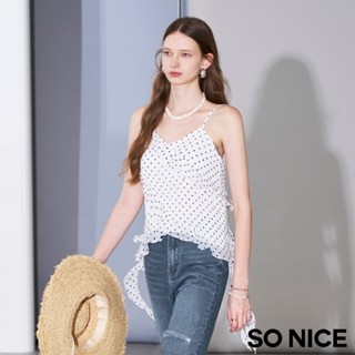 SO NICE【特惠】法式波點V領不對稱荷葉楊柳雪紡上衣｜都會時尚女裝 【75431045】