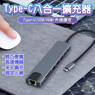 🔥隔日到貨🔥Type-C八合一擴充器 HUB 擴充座 讀卡機 讀卡器 轉換器 USB傳輸 分線器 PD快充 HDMI轉接