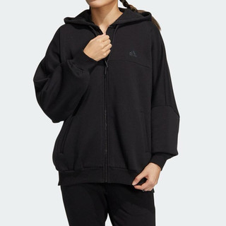 【adidas 愛迪達】Word Fz Hoodie黑色內刷毛寬鬆休閒版連帽外套XS
