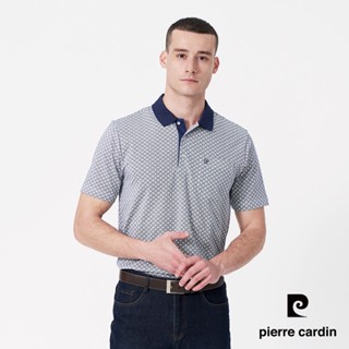 【pierre cardin 皮爾卡登】男款 吸濕排汗印花合身版短袖polo衫-深藍色 (5247205-38)