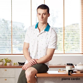 【pierre cardin 皮爾卡登】男款 吸濕排汗直條加印花合身版短袖polo衫-白色 (5247206-90)