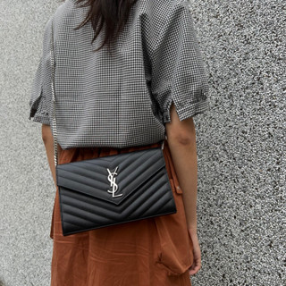 📢二手近新 錯過一定會後悔的銷量冠軍🖤YSL SAINT LAURENT WOC 黑銀牛皮魚子醬斜肩包大款 正品