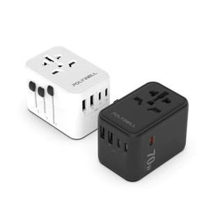 POLYWELL 多國旅行充電轉接頭 70W 萬國旅行充 三Type-C+雙USB-A BSMI免驗