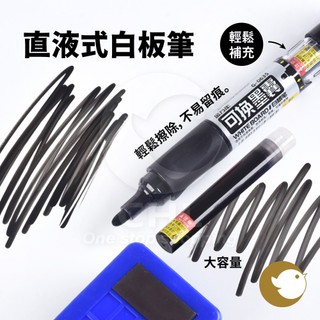 【CHL】直液式白板筆 輕鬆補充 容易擦除 不易留痕 大容量 可換墨囊 補充墨水 筆跡清晰 可替換 黑色 卡水 記號筆