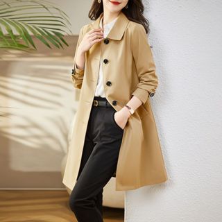 臺灣發貨 多色可選高階女風衣外套 2025春秋新款設計感時尚中長款外套女生外套 氣質顯高修身小個子工裝外套女LFY
