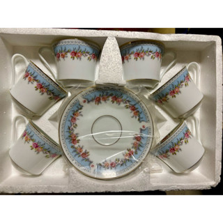 賣啥貨～早期大同瓷器玫瑰花咖啡杯組，6杯6盤整套全新未使用。vintage.antiques