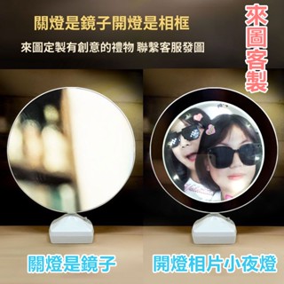 鏡子燈光畫 照片小夜燈客製化 圓形鏡子畫 動漫 /相片定製 擺件 生日禮物 化妝鏡燈光畫