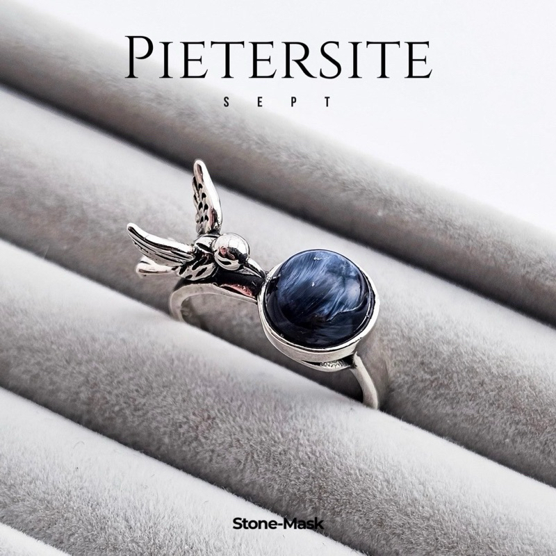 石鬼面🔅天然 彼得石 水晶 圓型 復古 立體 鳥 純銀戒 Pet-60