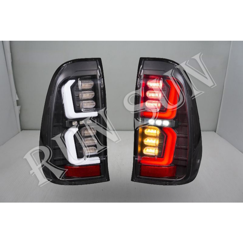 ●○RUN SUN 車燈,車材○● 全新 豐田 海力士 HILUX 全LED ㄈ型黑底白導光 尾燈 方向燈 後霧燈 一對