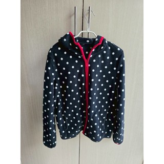 二手 Uniqlo 黑色 點點 Fleece 搖粒絨 連帽外套 外套 保暖 撞色 休閒外套 L 可愛 圓點 滿版