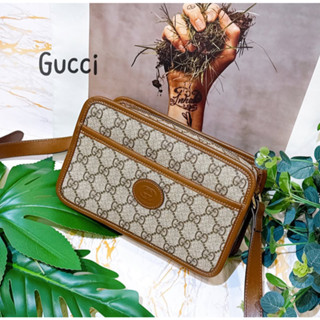 二手旗艦 GUCCI 焦糖色 PVC 拉鍊 斜揹包(中友店)