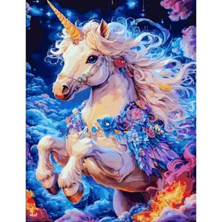 5月新款現貨多色-飛奔獨角獸-64色【新一代畫布有背板】大尺寸50*65CM-DIY數字油畫/填色畫/丙烯油畫/客廳裝飾