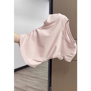 ROOLRREN 大碼 純棉 短袖T恤 正肩 夏天衣服 素色 基礎款上衣 修身上衣 顯瘦上衣 褶皺 設計感上衣 衣服女