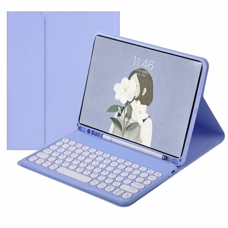二手紫色注音藍牙鍵盤皮套2024 iPad 5 代 藍芽鍵盤