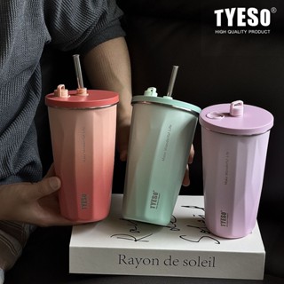 TYESO保溫杯 304不鏽鋼冰霸杯 470ml/600ml不鏽鋼咖啡杯 環保伸縮吸管咖啡杯 附吸管隨行杯 不鏽鋼車載杯