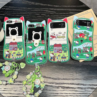 可愛卡通 貓耳朵kitty貓 配指環扣 手鏈 適用三星 zflip6 5 4 3 上下折疊手機殼 全包防摔手機殼