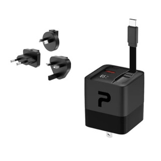 POLYWELL 65W自帶線快充頭 USB-A+C雙孔 Type-C伸縮線 GaN氮化鎵 BSMI