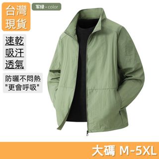 【臺灣現貨】大碼立領防曬衣速乾透氣質感拉鏈潮流多色寬松薄款外套百搭休閑皮膚衣休閒立領防曬服戶外騎車登山露營必備男生衣著夏