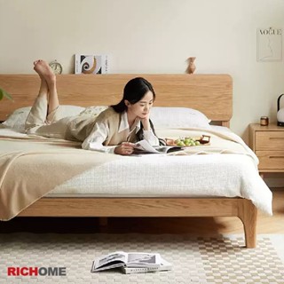 RICHOME 維莎原木簡約實木1.5米低鋪床 橡木床架 原木床架 雙人床架 實木床架 人體工學床 W0430