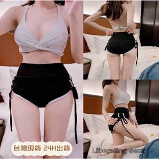 臺灣現貨快速出貨 運動風集中爆乳分體三件式比基尼 性感大小胸比基尼 高腰遮肚顯瘦綁繩連身泳衣泳裝 溫泉度假編173