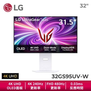 LG 32GS95UV-W 32吋 4K OLED 雙模式專業電競螢幕 240Hz↔480Hz單鍵切換/0.03ms