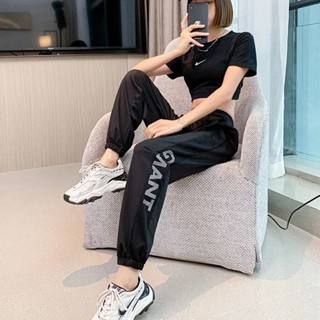 潮流夏季薄款九分褲女速幹束腳褲白色防蚊褲燈籠休閒褲冰絲運動褲女寬鬆透氣縮口褲百搭學生褲子