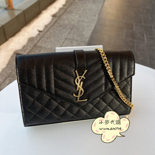 【小夢正品】二手YSL 聖羅蘭 MONOGRAM魚子醬牛皮 信封包 翻蓋鏈條包 肩揹包 斜揹包 620280 99新