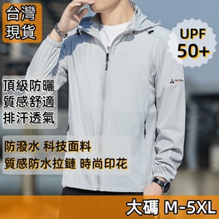 【臺灣現貨 質感】大碼UPF50+冰絲防曬衣排汗透氣淺灰薄款外套防水拉鏈印花潮牌防紫外線長袖外套戶外通勤必備男生上衣夏季