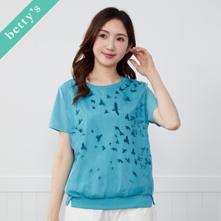 betty's貝蒂思(51)前拼接透紗小鳥圖案T-shirt(共二色)