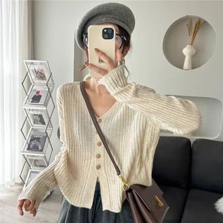 【Carmar】法式復古鏤空編織防曬針織開衫女高腰短款喇叭袖夏季薄款上衣外搭