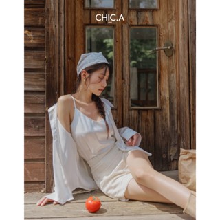 CHIC A SPACE 質感緞面襯衫背心套裝(白/綠) 女裝 現貨