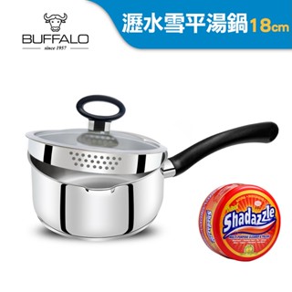 【Buffalo牛頭牌】送不鏽鋼清潔膏 瀝水雪平湯鍋18cm/2.3L｜IH.電磁爐適用 304不鏽鋼 泡麵鍋 單柄鍋