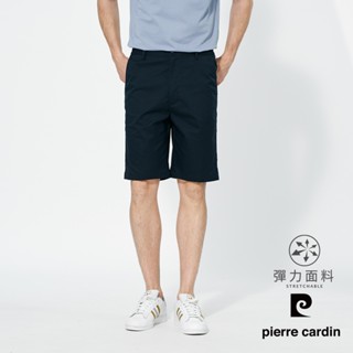 【pierre cardin 皮爾卡登】男款 側鬆緊腰頭微彈性平口休閒短褲-深藍色 (5257961-38)