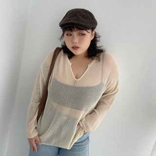 LULUS/PLUS/中大尺碼/慵懶V領針織簍空寬鬆上衣３色【A01250297】250521