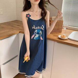 史迪奇睡衣🎀 史迪奇吊帶睡裙女夏可愛卡通大碼200斤ins風睡衣可外穿 大尺碼睡裙 可愛睡衣 吊帶睡裙 夏天睡衣 睡裙女