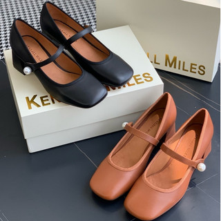 【台灣出貨】官網3280RMB 正品KENDALL MILES女鞋 內外真皮方頭復古淺口女單鞋 秋季粗跟瑪麗珍女鞋 兩色