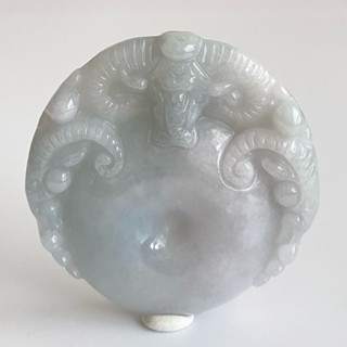 【採霏】天然緬甸玉A貨 翡翠 冰糯種淺紫藍吉祥如意三陽開泰圓牌（附贈：綁繩項鍊）