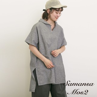 Samansa Mos2 多種圖案下襬開岔船領長版襯衫(0F000905410)