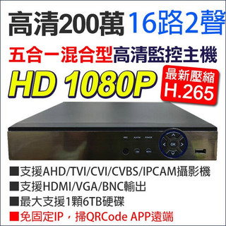 監視器 500萬 5MP 16路 2聲 四合一 AHD TVI CVI DVR 錄影監控主機