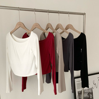 「FOR GIRLS」心動關鍵 附BRA斜肩長袖（5colors）女上衣 斜肩 附BRA 長袖 薄長袖 長袖上衣