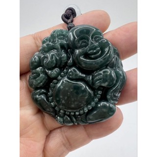 〔附證書〕天然翡翠-籃水彌勒佛吊飾。